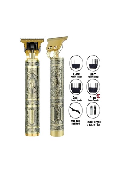 Gold Uçlu Vintage Şarjlı Traş Makinesi Sakal Ense Çizim Vucüt Kılı Tıraş Makinası