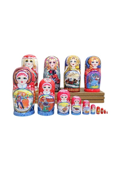 Onlu Ahşap Matruşka Bebek Seti 20cm Lüks Renkli 10 Parça M20