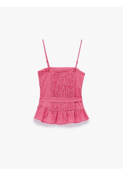 Koton Gipeli Slim Fit Bağlama Detaylı Pötikareli İnce Askılı Asimetrik Bluz Pembe Desenli 6sak30155ew