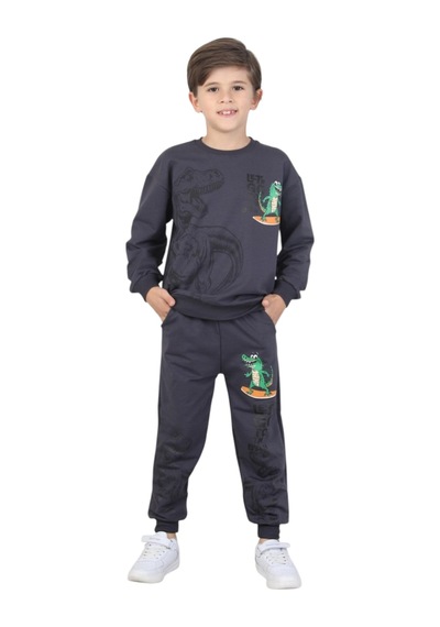 Erdem Kıds Erkek Çocuk Dinozor Baskılı Pijama Takımı İki İplik Eşofman Takımı Okul İkili Takım Füme Füme Erdem Kıds Erkek Çocuk Dinozor Baskılı Pijama Takımı İki İplik Eşofman Takımı Okul İkili Takım Füme Füme