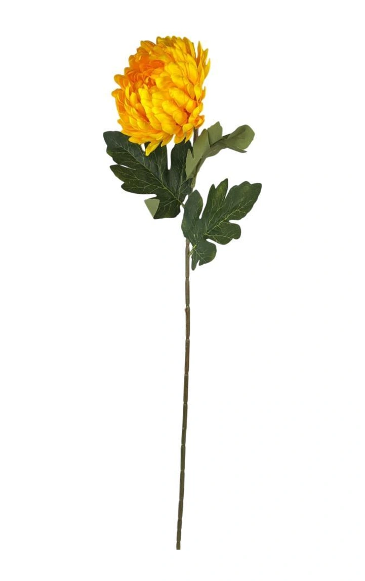 Yapay Çiçek Krizantem Sarı Koyu 90cm Tek Dal Kumaş Çiçek Uzun Dal Sarı