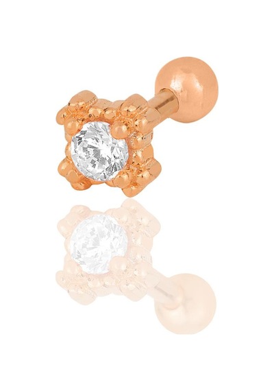 Gümüş Rose Zirkon Tek Taşlı Tragus Helix Piercing Küpe Gümüş