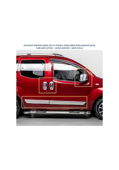 Peugeot Bipper 3'lü Krom Set Yan Kapı Çıtası+kapı Kolu+ Ayna Kapağı Paslanmaz Çelik