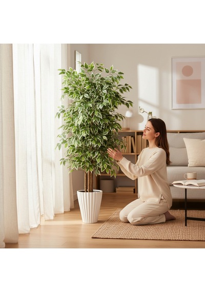 150 Cm Yapay Ficus Beyaz Lilyum 31x58 Dekoratif Ağaç