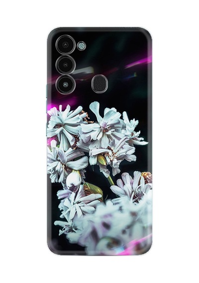 Tecno Spark 8c Kılıf Resimli Desenli Silikon Platinium Series Beyaz Çiçekler 1888