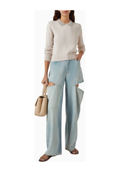 Pinko Ventotene Embellished Sweater Lüks,taş Detaylı Gümüş Renk Triko