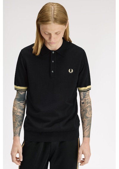 Fred Perry K2323-90a Contrast Cuff Knitted Erkek Polo Tişört Siyah
