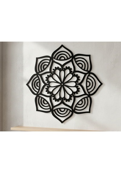 Modern Zen Geometrik Mandala 2 Li Set - 3d Baskı Dekoratif Duvar Sanatı - 21x21 Cm Siyah