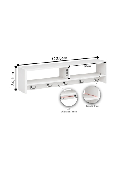 Aeka Ae-7001 Ardıç Antrasit Duvara Monte 5 Askılı 2 Bölmeli Raflı Portmanto Antre Hol Vestiyer Askılık 123,6 24 34,1 Cm Antrasit/antrasit