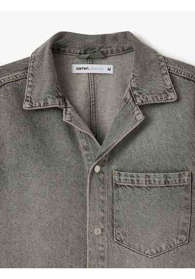 Koton Kısa Kollu Pamuklu Cep Detaylı Oversize Jean Gömlek Ceket Gri 5sam50005nd Gri