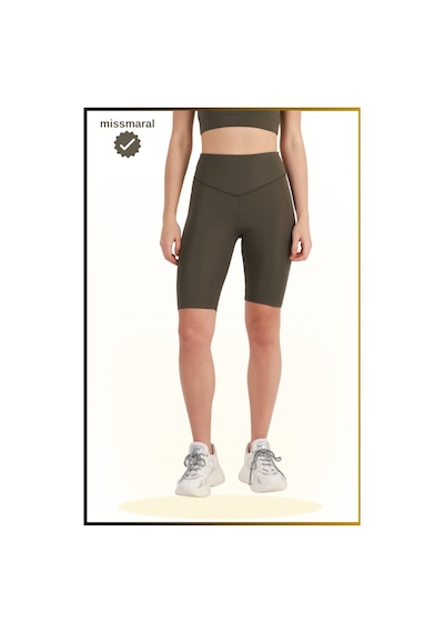 Missmaral Kadın Haki Yüksek Bel Toparlayıcı Kısa Spor Tayt Biker Şort Basics Casual & Comfort 1070 Haki