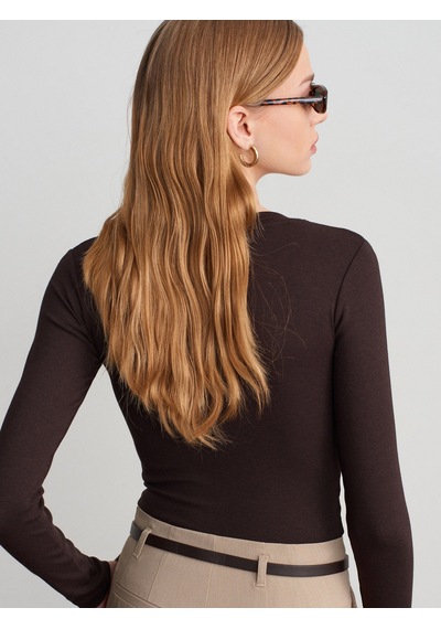 Dilvin 32695 Uzun Kollu Bodysuit-koyu Kahve Koyu Kahve