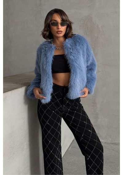Verymoda Kürk Detaylı Kısa Ceket Mavi