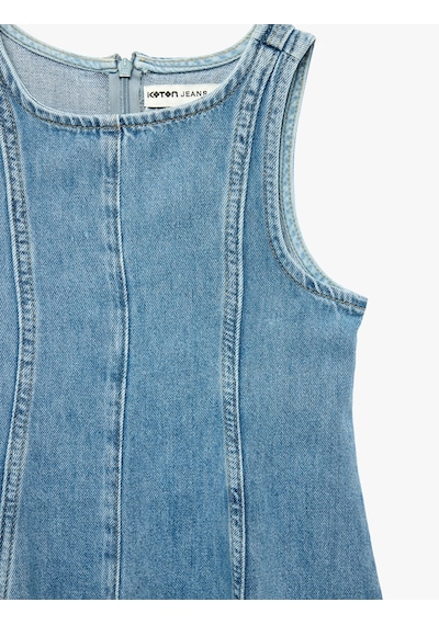 Koton Bol Kesim A Kesim Kolsuz Bisiklet Yaka Denim Elbise Orta İndigo 6skg80016ad