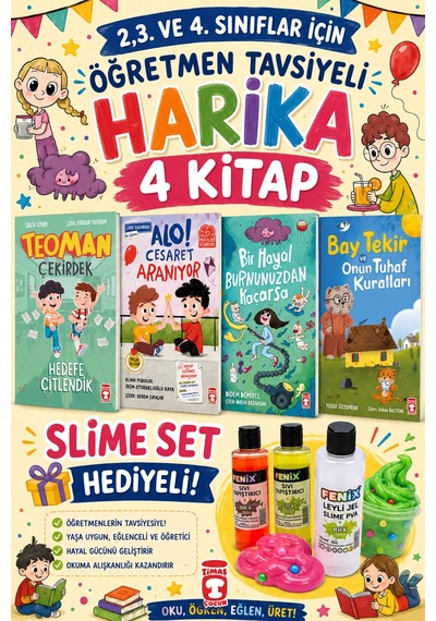 Timaş 2,3. Ve 4.sınıflar İçin Öğretmen Tavsiyeli Harika 4 Kitap -7 Slime Set Hediyeli