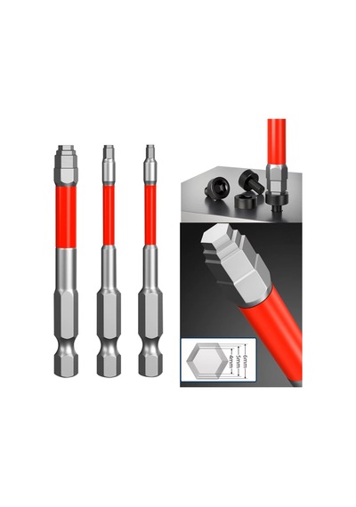 3'lü Set S3 Titanyum Kaplama Altıgen Alyan Tornavida Ucu 1,5-6 Mm Güçlü Mıknatıslı 65 Mm Matkap Ucu 6 Gen Gömme Somun An