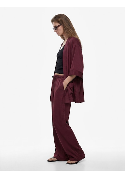 Koton Modal Kumaş Şal Yaka Cepli Uzun Kollu Kimono Ceket Bordo 6sak50042ew