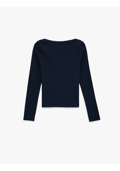Koton Slim Fit Pamuklu Uzun Kollu Kayık Yaka Tişört Lacivert 6sak50288ek Lacivert