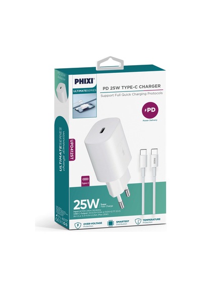 Phixi Ultimate Upd4125t 25w Pd Girişli Type-c Hızlı Şarj Cihazı Siyah