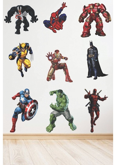 Marvel Avengers Hulk Ironman Batman Wolverine Venom Captain America Örümcek Adam Duvar Sticker Seti