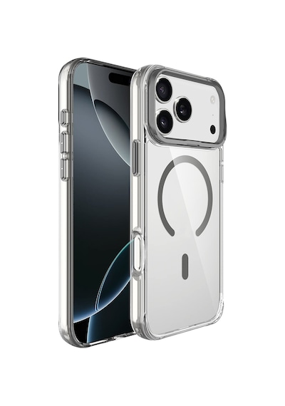 Apple Uyumlu iPhone 17 Pro Max Kılıf M-safe Şarj Özellikli Airbagli Kamera Standlı Zore Azor Kapak - Koyu Gri Koyu Gri