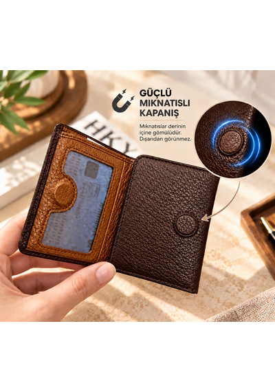 Grande İsme Özel 1414 Hakiki Deri Mıknatıslı Erkek Cüzdan Grnd1414 Kahve - Taba