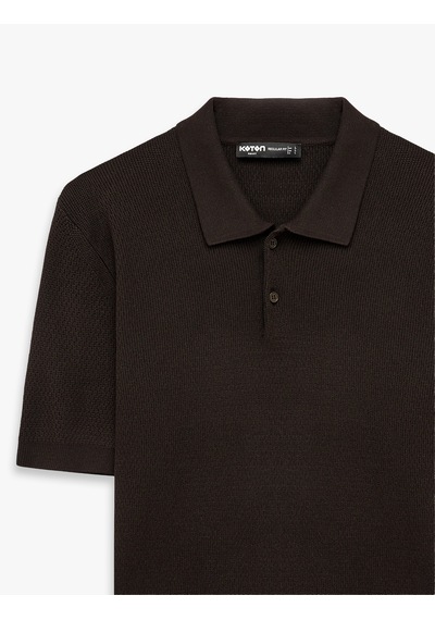 Koton Regular Fit Viskon Polo Yaka Kısa Kollu Triko Tişört Kahverengi 6sam70038ht Kahve
