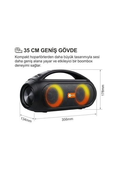 Ds152 35 Cm Büyük Boy Boombox Bluetooth Hoparlör 36w, Çift 3 Subwoofer, Rgb Aydınlatma, Ipx5 Suya Dayanıklı, T