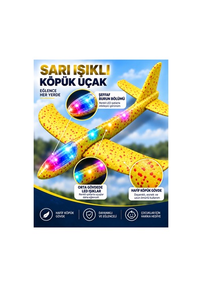 Led Işıklı Köpük Uçak Oyuncak - Büyük Boy Hafif Ve Dayanıklı Eva Köpük Kolay Kurulum Açık Hava Çocuk Oyuncağı Sarı Renk - 921724338