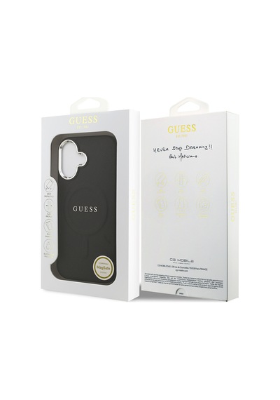 Apple Uyumlu iPhone 17 Kılıf Guess Lisanslı M-safe Şarj Özellikli Klasik Yazı Logolu Pu Deri Kapak Siyah Siyah