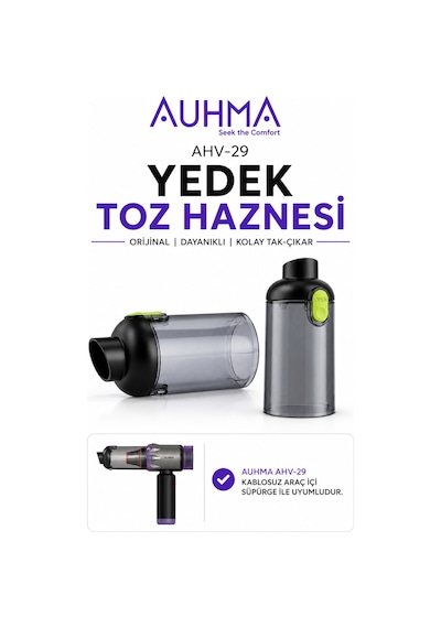 Auhma Ahv-29 Araç İçi Süpürge Yedek Toz Haznesi  Uyumlu, Kolay Tak-çıkar, Şeffaf Hazne