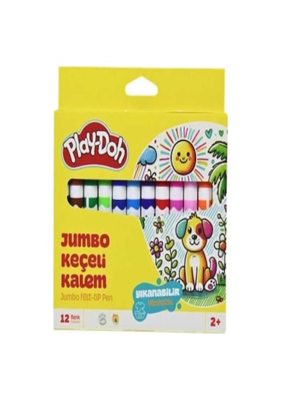 Keçeli Kalem 12 Renk Jumbo 1 Paket Play-doh 12 Li Jumbo Keçeli Kalem Canlı Renkler Yıkanabilir Kaliteli Okul Öğrenci