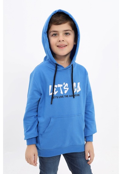 Toontoy Kids Toontoy Erkek Çocuk Relax Fit Kapüşonlu Cepli Baskılı Sweatshirt - 2 İplik Saks Toontoy Kids Toontoy Erkek Çocuk Relax Fit Kapüşonlu Cepli Baskılı Sweatshirt - 2 İplik Saks