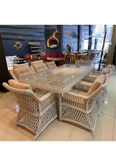 Kandemir Home Garden Ithal Rattan Olimpos Yemek Takimi Beyaz