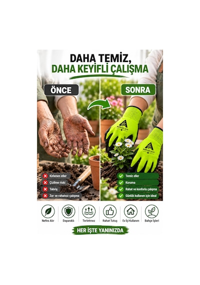 İş Ve Bahçe Eldiveni Çok Amaçlı Kaymaz Nefes Alabilir Yeşil 1 Çift