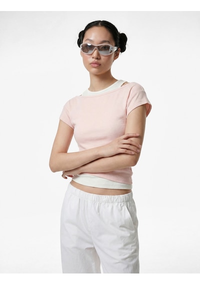 Koton Slim Fit Kısa Kollu Bisiklet Yaka Atlet Detaylı İkili Tişört Pembe 6sal10942ık Gül