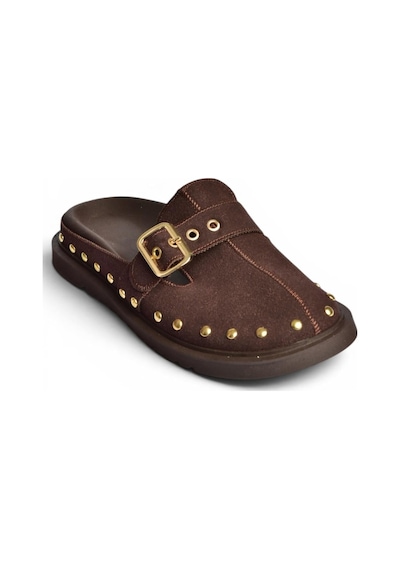 Fox Shoes Y918143802 Kahverengi Süet Önü Kapalı Zımba Detaylı Sabo Terlik
