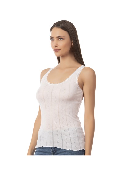 Özkan Underwear Özkan 23493 Kadın Transferli Ribana Esnek Yumuşak Kalın Askılı Atlet Beyaz