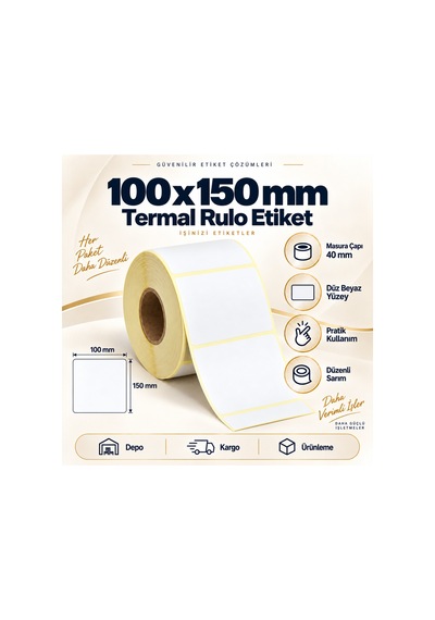 100x150 Mm Rulo Termal Ribonsuz Barkod Etiketi 40 Mm Masura 350'li Sarım