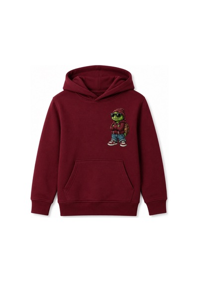 Esila Kids Erkek Çocuk Kapüşonlu Baskılı Sweatshirt Kanguru Cepli Günlük Hoodie Bordo