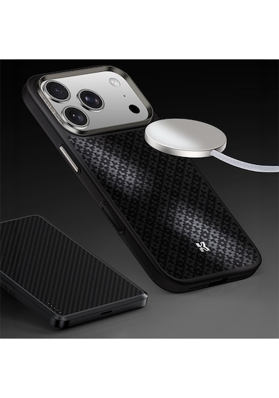 Apple Uyumlu iPhone 17 Pro Max Kılıf M-safe Özellikli Benks Armorpro Armorgrid Serisi Kevlar Kapak Siyah Siyah