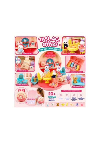 Taşınabilir Sırt Çantalı Tavşan Figürlü Mini Evcilik Oyun Seti - 895112729