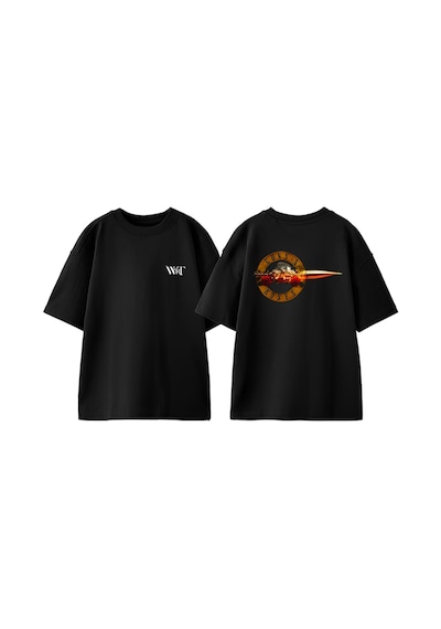 Thewert Gans N Roses Ates Tasarım Sırt Baskılı Pamuk Siyah Oversize T-shirt