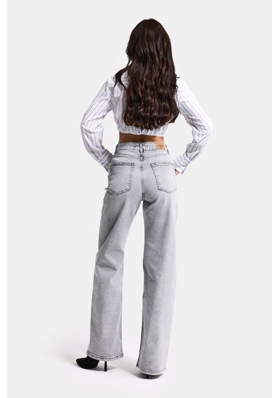 it's basic Kadın Gri Renk 4s6-12 Straight Fit Yüksek Bel Elastan Kumaş Denim Jean