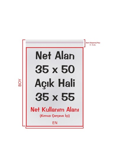 35 x 50+5 (35*55) CM. 250 Adet - Şeffaf Bantlı Yapışkanlı Jelatin P