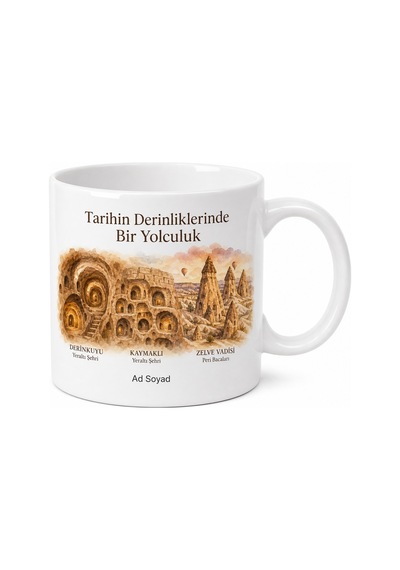 Nevşehir Derinkuyu Kaymaklı Yeraltı Şehri Zelve Vadisi Kupa Bardak Hediye Beyaz / Çok Renkli