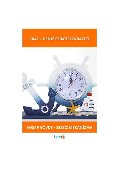 Ahşap Marin Dümenli Dekoratif Masa Saati Çok Renkli