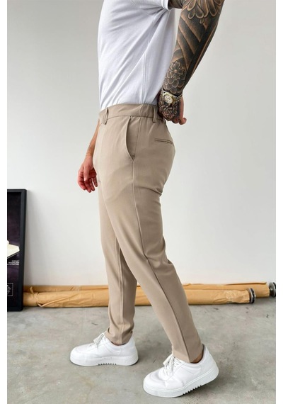 Bej Basic Regular Fit Kumaş Pantolon