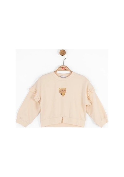Nk Kids Kız Bebek İçi Şardonlu Oversize Baykuş Baskılı Sweatshirt-14718 Krem