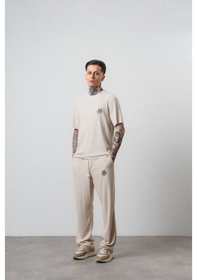 Erkek Not Today Yazılı T-shirt Pantolon Takım Bej